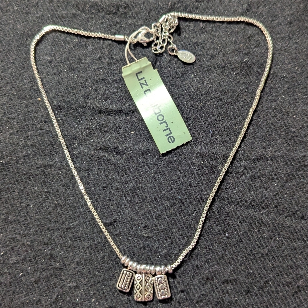Liz Claiborne Silver Tone Dainty Delicate Pendant Statement Necklace